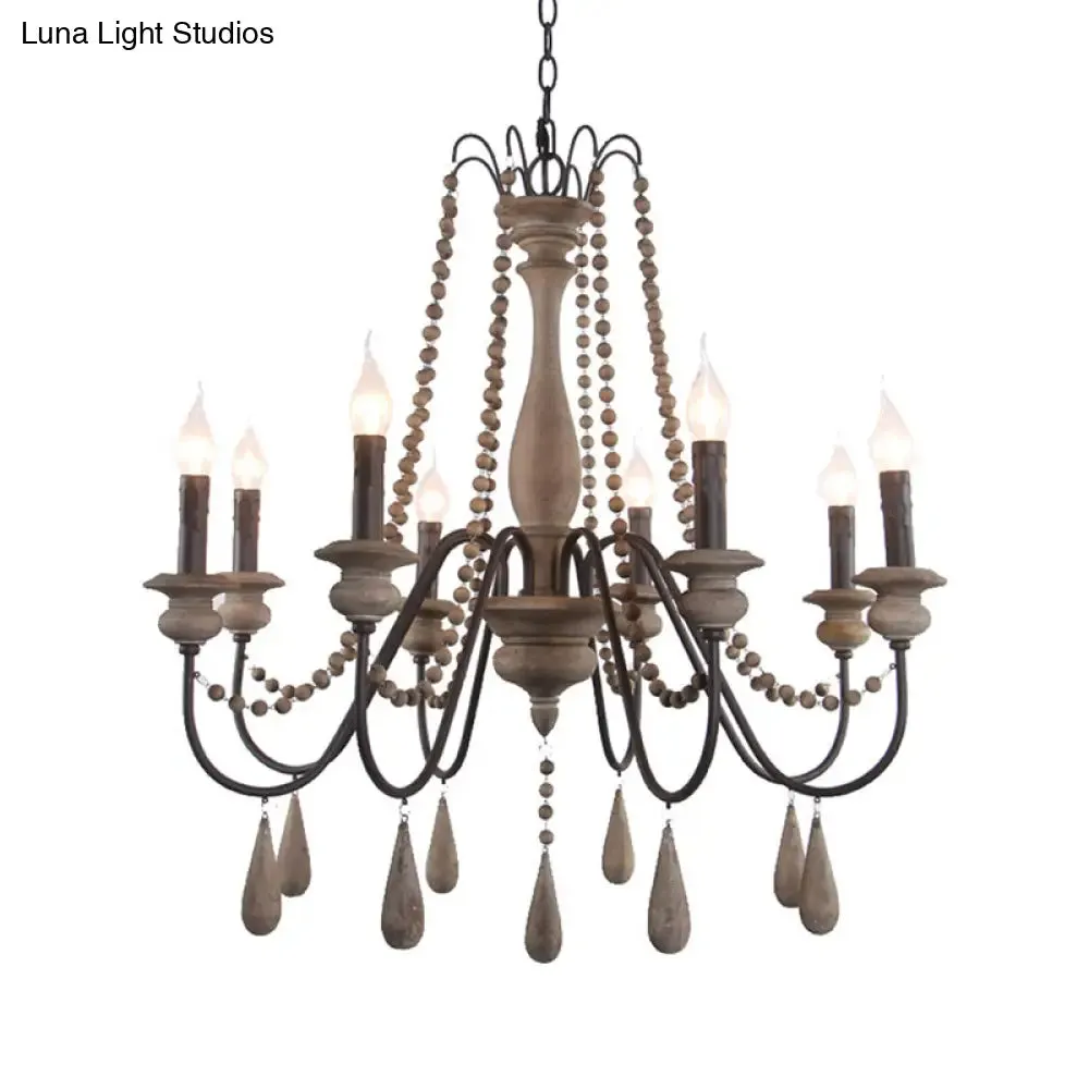 Farmhouse Wood Chandelier: Swooping Arms, Candelabra Design, Ceiling Light