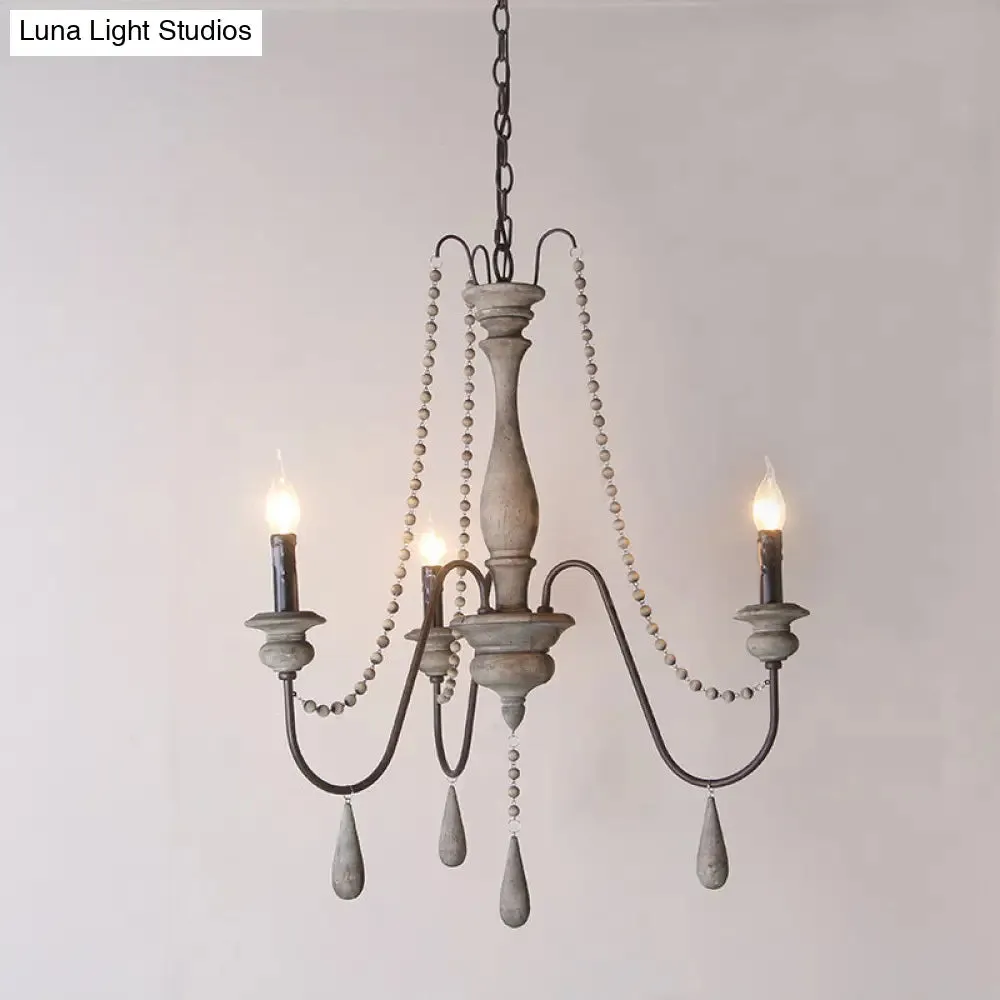 Farmhouse Wood Chandelier: Swooping Arms, Candelabra Design, Ceiling Light