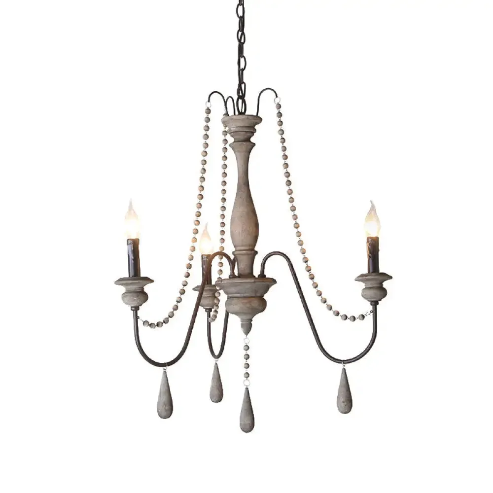 Farmhouse Wood Chandelier: Swooping Arms, Candelabra Design, Ceiling Light