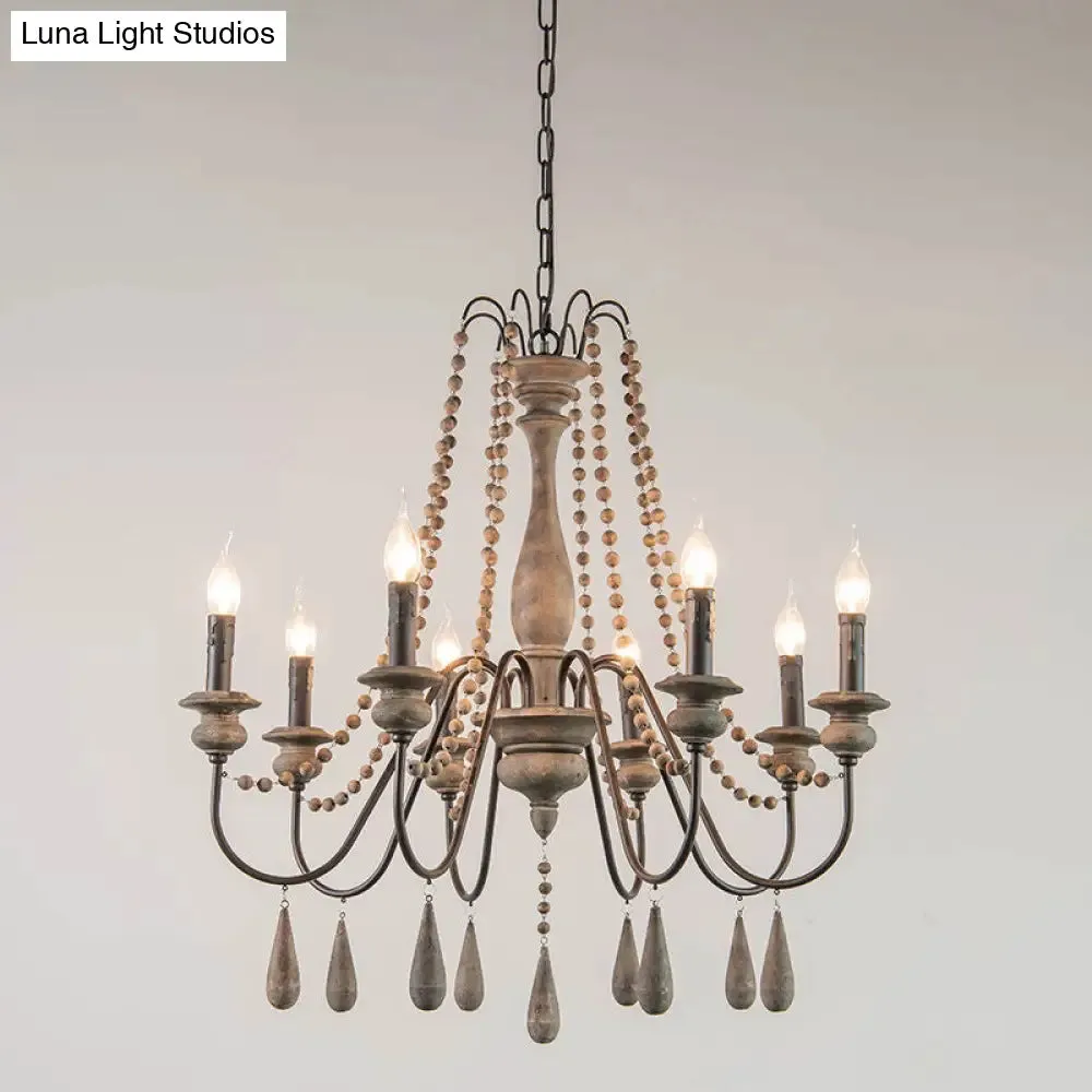 Farmhouse Wood Chandelier: Swooping Arms, Candelabra Design, Ceiling Light