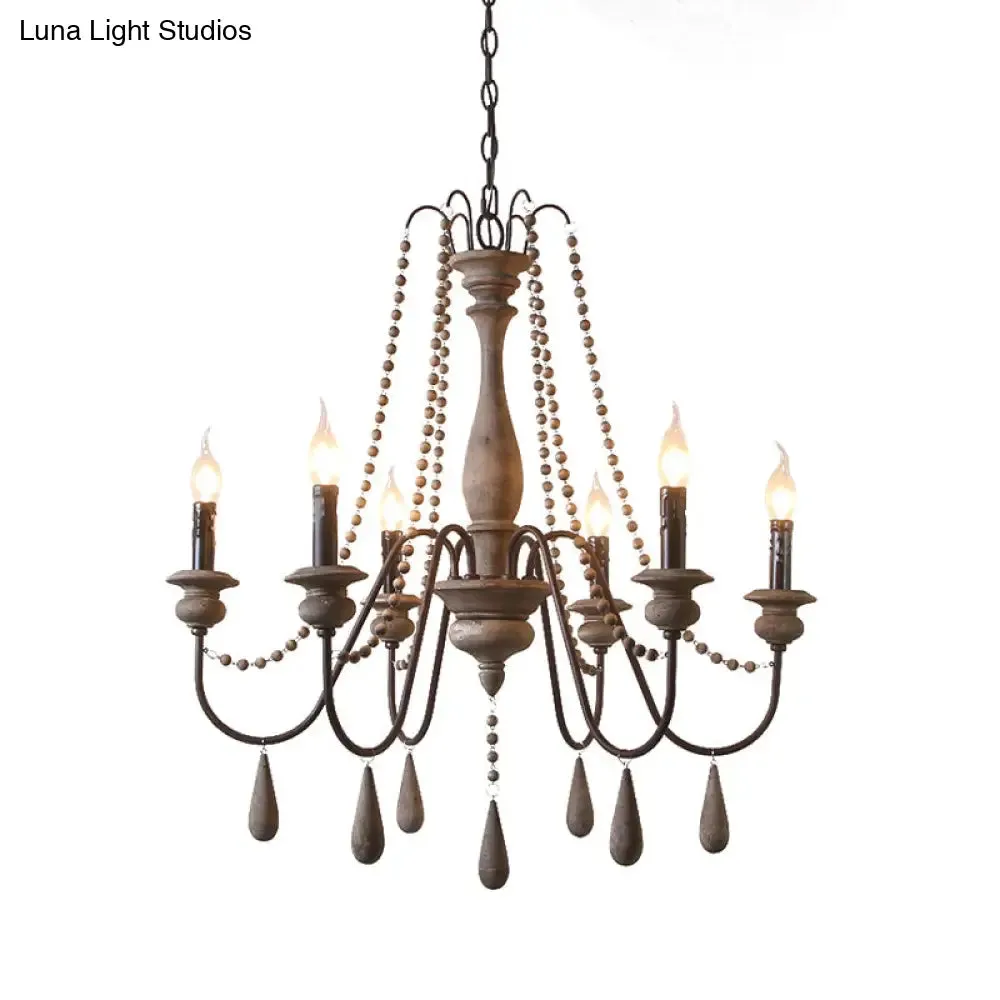 Farmhouse Wood Chandelier: Swooping Arms, Candelabra Design, Ceiling Light