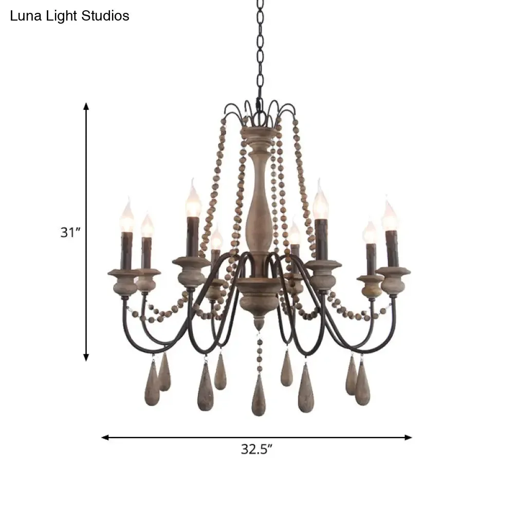 Farmhouse Wood Chandelier: Swooping Arms, Candelabra Design, Ceiling Light