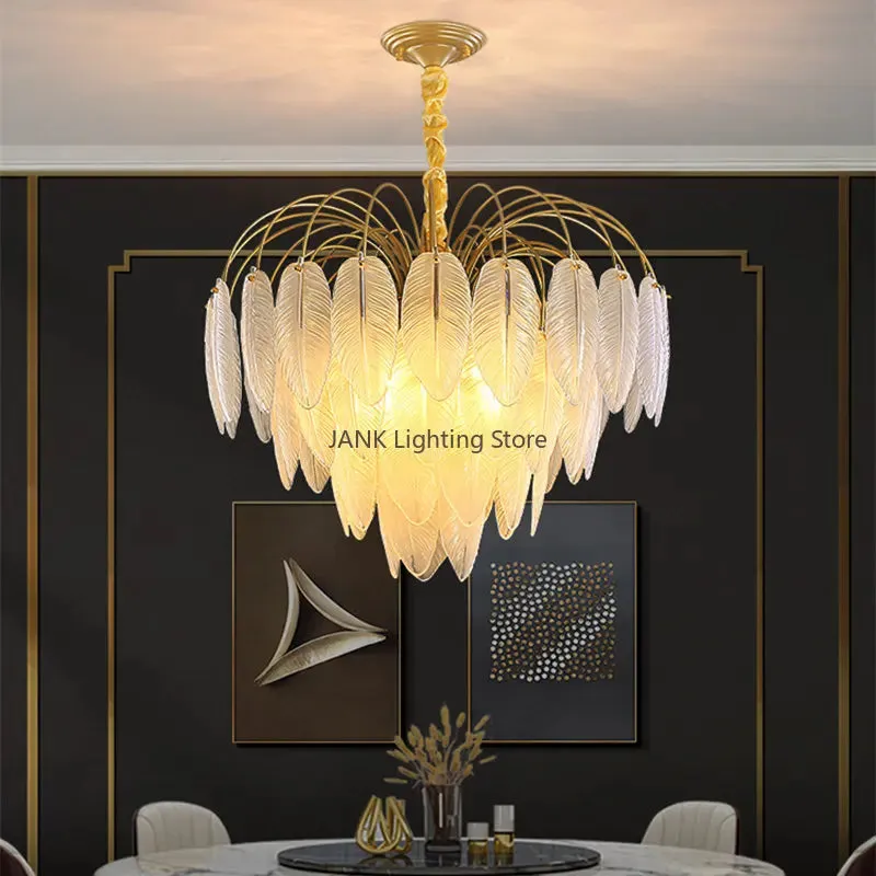 Feather Glass Chandelier for Living Room, Bedroom, and Restaurant Lighting by Mansion