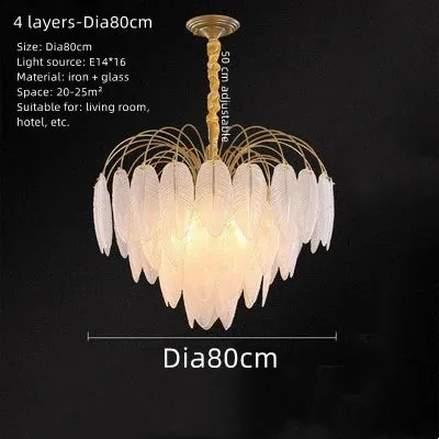 Feather Glass Chandelier for Living Room, Bedroom, and Restaurant Lighting by Mansion