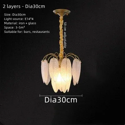 Feather Glass Chandelier for Living Room, Bedroom, and Restaurant Lighting by Mansion