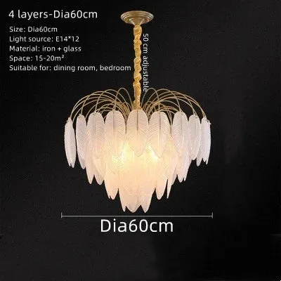 Feather Glass Chandelier for Living Room, Bedroom, and Restaurant Lighting by Mansion