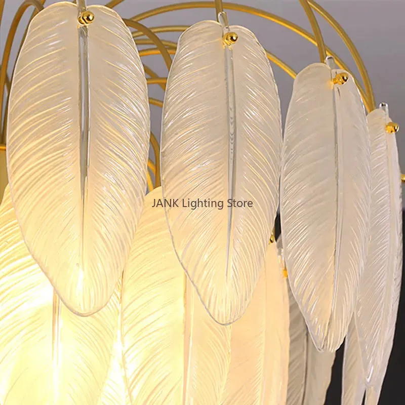 Feather Glass Chandelier for Living Room, Bedroom, and Restaurant Lighting by Mansion