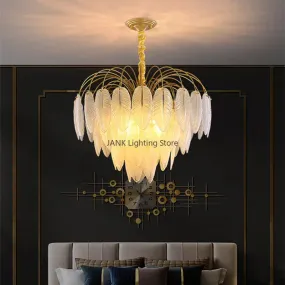 Feather Glass Chandelier for Living Room, Bedroom, and Restaurant Lighting by Mansion