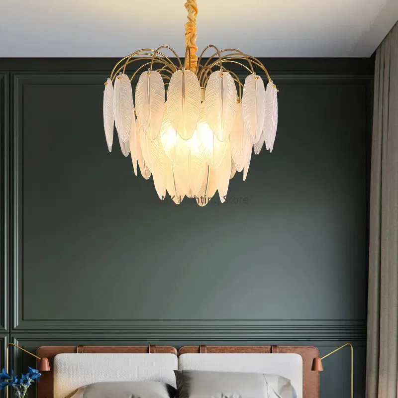 Feather Glass Chandelier for Living Room, Bedroom, and Restaurant Lighting by Mansion