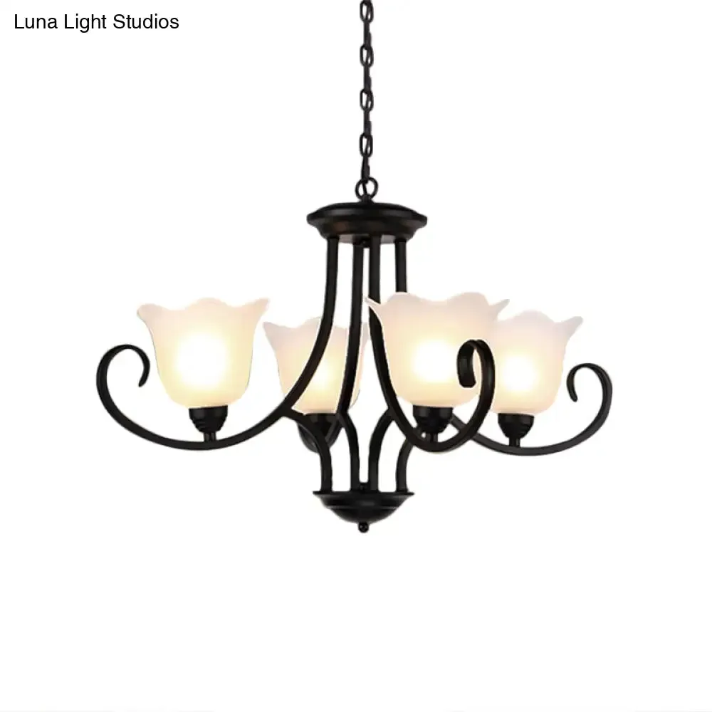 Flared Shade Frosted Glass Ceiling Lamp with Traditional Bedroom Chandelier Pendant Light - Black (4/6/8 Bulbs)