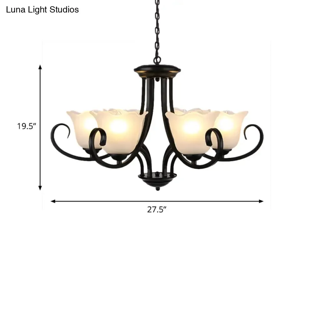 Flared Shade Frosted Glass Ceiling Lamp with Traditional Bedroom Chandelier Pendant Light - Black (4/6/8 Bulbs)