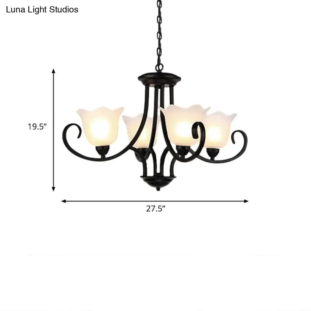 Flared Shade Frosted Glass Ceiling Lamp with Traditional Bedroom Chandelier Pendant Light - Black (4/6/8 Bulbs)