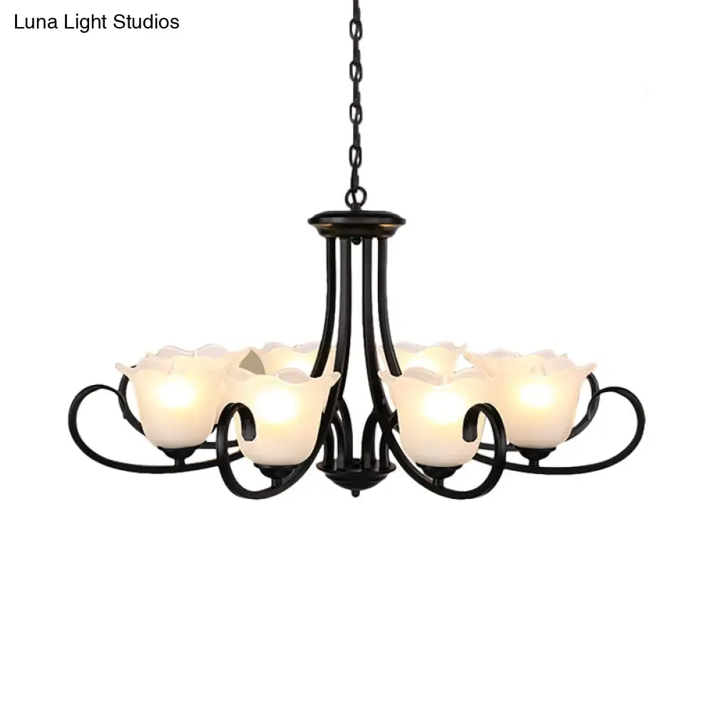 Flared Shade Frosted Glass Ceiling Lamp with Traditional Bedroom Chandelier Pendant Light - Black (4/6/8 Bulbs)