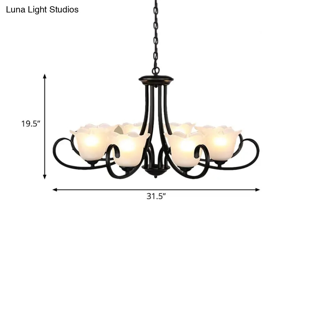 Flared Shade Frosted Glass Ceiling Lamp with Traditional Bedroom Chandelier Pendant Light - Black (4/6/8 Bulbs)