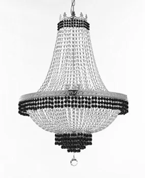 French Empire Crystal Chandelier Chandeliers Lighting Trimmed With Jet Black Crystal Good For Dining Room Foyer Entryway Family Room And More H30" X W24" - F93-B79/Cs/870/9