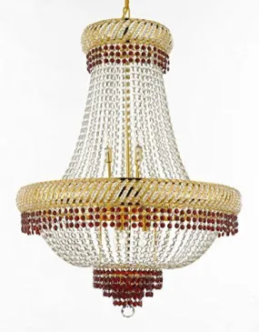 French Empire Crystal Chandelier Chandeliers Lighting Trimmed With Ruby Red Crystal Good For Dining Room Foyer Entryway Family Room And More H34" X W27" - F93-B74/Cg/448/12