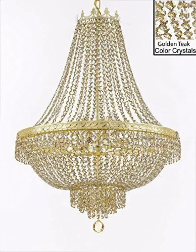 French Empire Crystal Chandelier Lighting - Dressed With Golden Teak Color Crystals Great For A Dining Room Entryway Foyer Living Room H36" X W30" - F93-B78/Cg/870/14