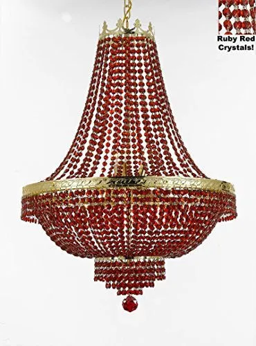 French Empire Crystal Chandelier Lighting - Dressed With Ruby Red Color Crystals Great For A Dining Room Entryway Foyer Living Room H30" X W24" - F93-B81/Cg/870/9