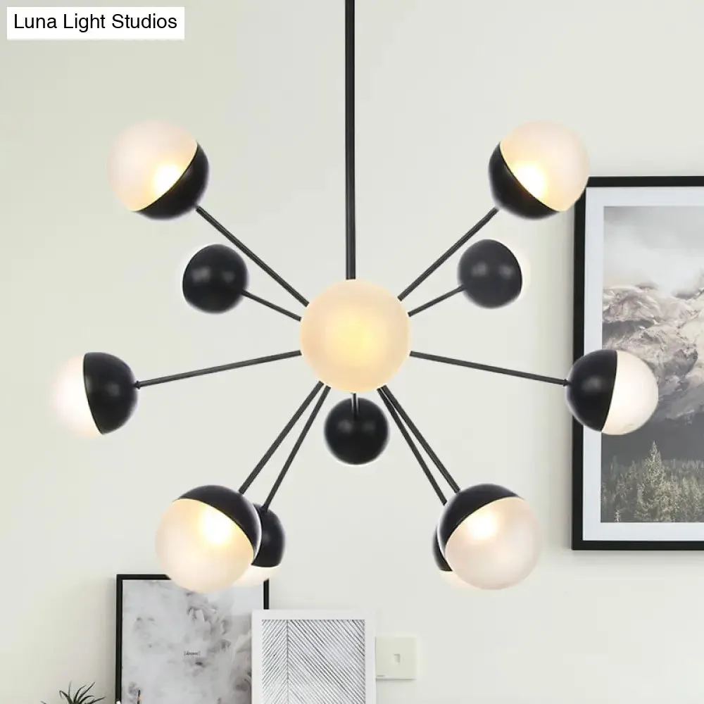 Frosted Glass Bubbly Chandelier - Contemporary 12-Head Ceiling Suspension Lamp in Black