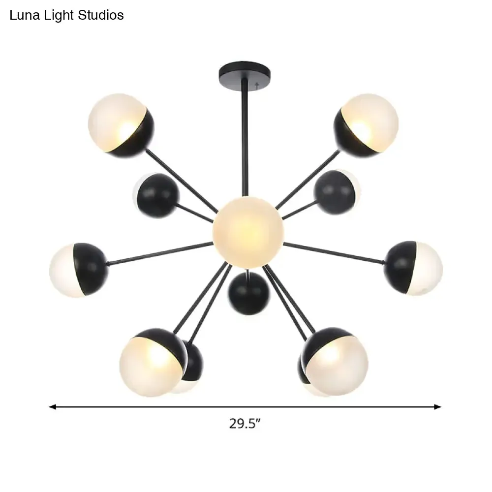 Frosted Glass Bubbly Chandelier - Contemporary 12-Head Ceiling Suspension Lamp in Black