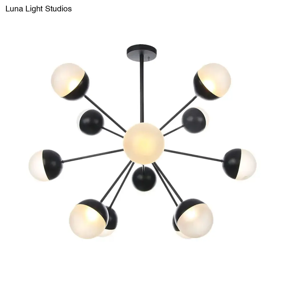 Frosted Glass Bubbly Chandelier - Contemporary 12-Head Ceiling Suspension Lamp in Black