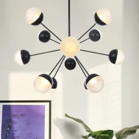 Frosted Glass Bubbly Chandelier - Contemporary 12-Head Ceiling Suspension Lamp in Black