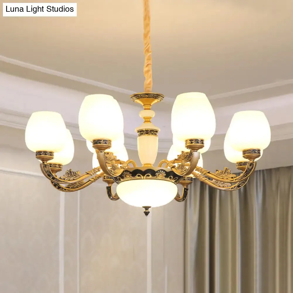 Frosted White Glass Chandelier Pendant Light for Classic Living Room