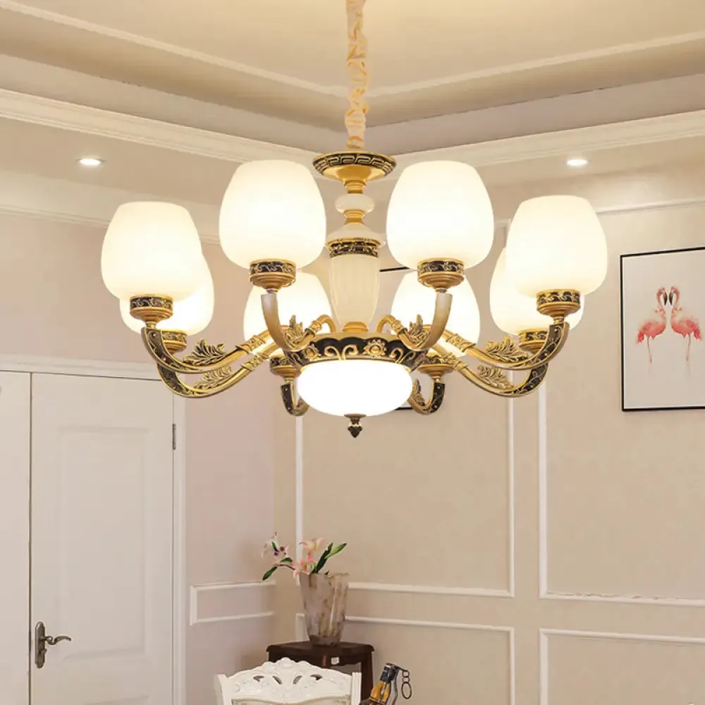 Frosted White Glass Chandelier Pendant Light for Classic Living Room