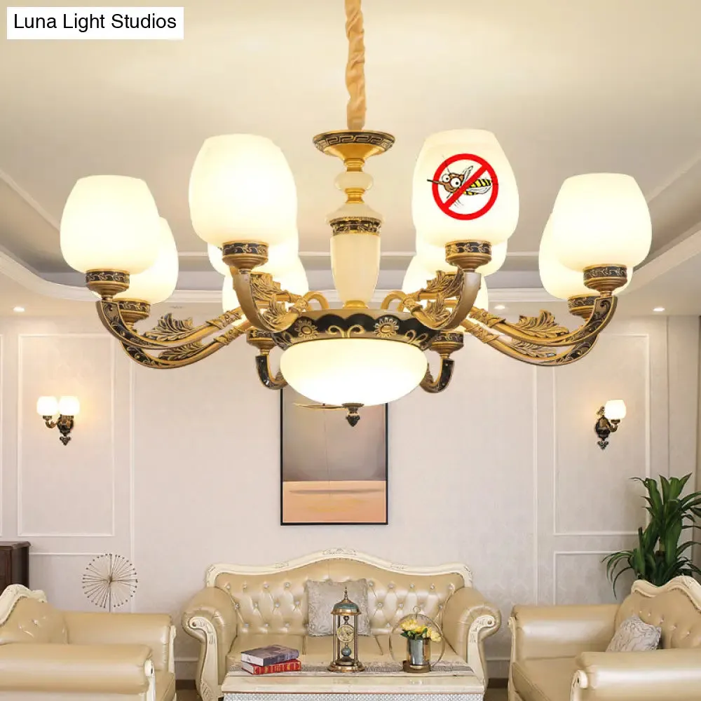 Frosted White Glass Chandelier Pendant Light for Classic Living Room