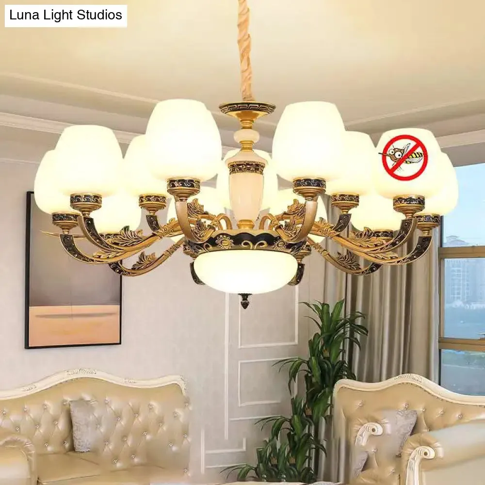 Frosted White Glass Chandelier Pendant Light for Classic Living Room