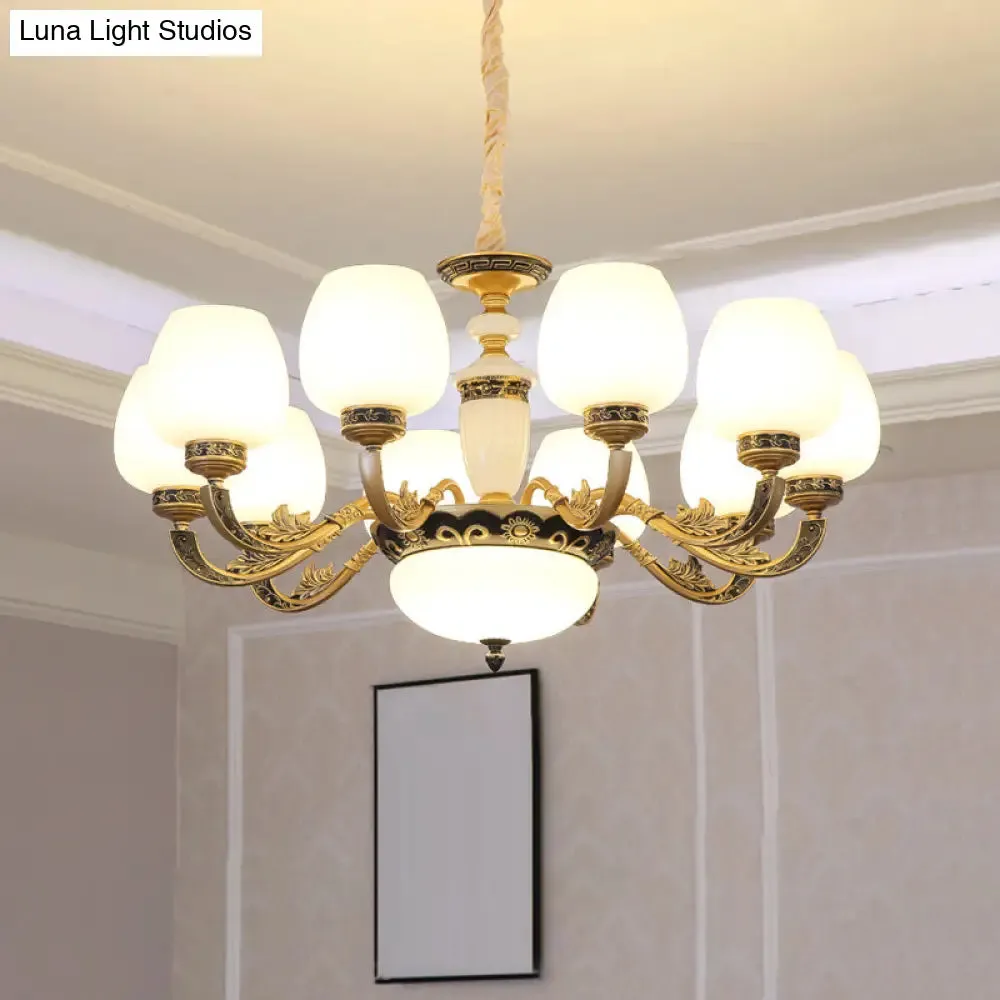 Frosted White Glass Chandelier Pendant Light for Classic Living Room