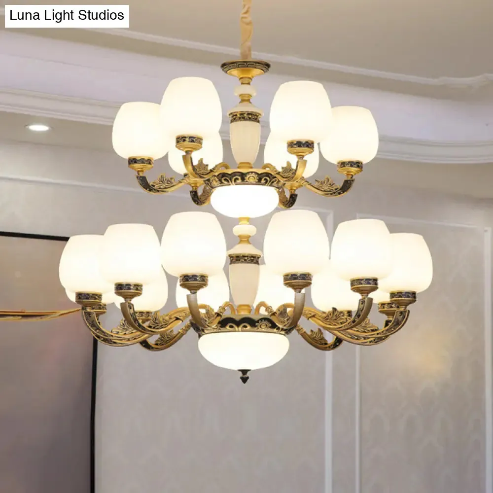 Frosted White Glass Chandelier Pendant Light for Classic Living Room