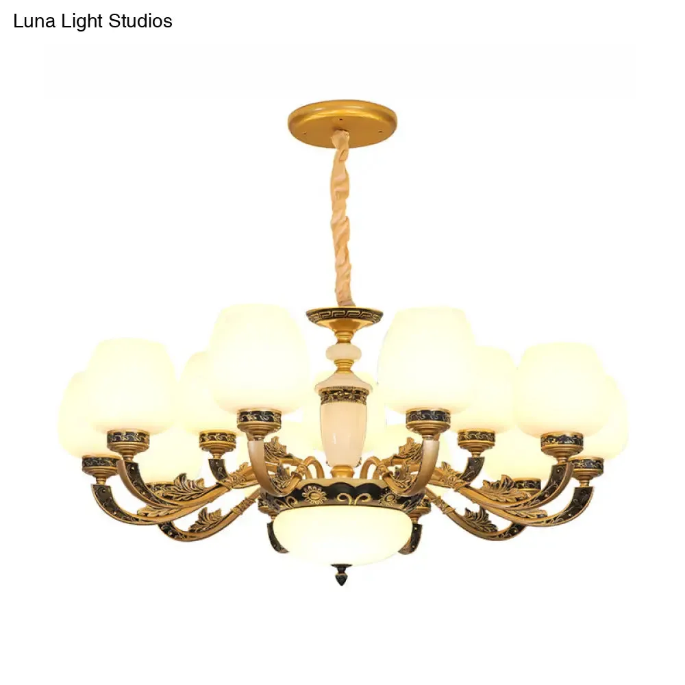 Frosted White Glass Chandelier Pendant Light for Classic Living Room