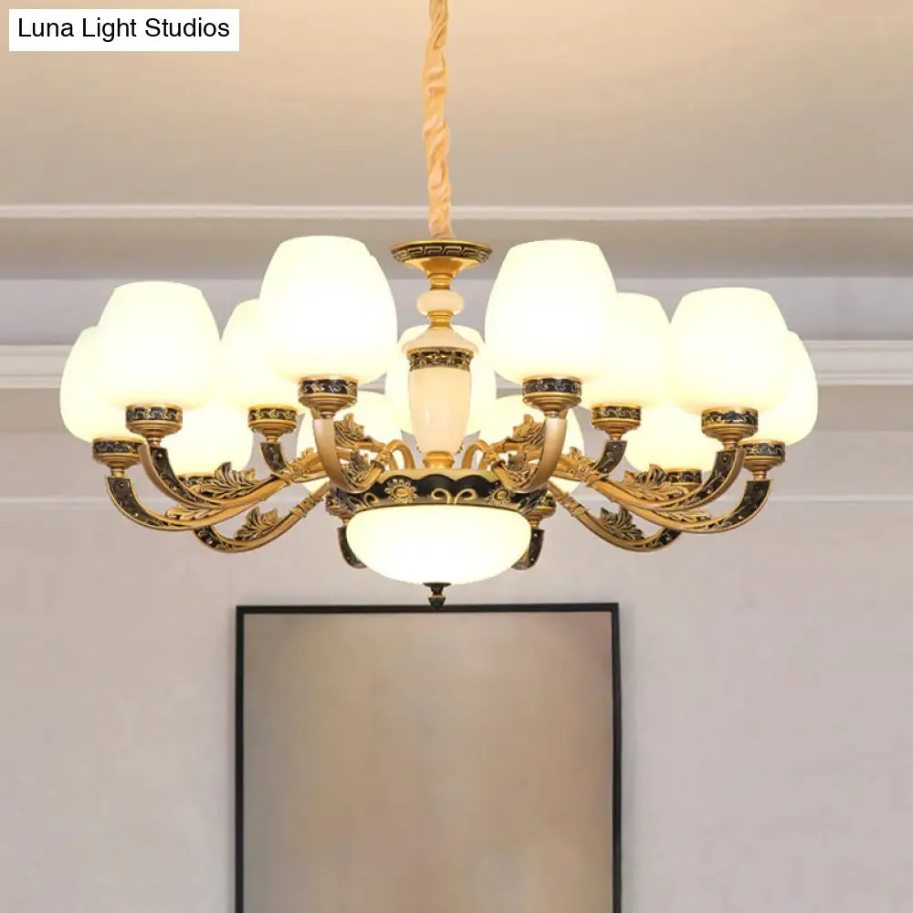 Frosted White Glass Chandelier Pendant Light for Classic Living Room