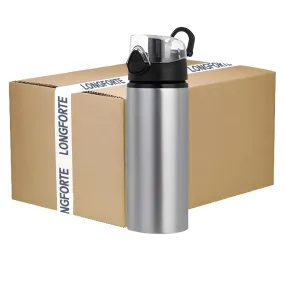 FULL CARTON - 60 x Water Bottles - BLACK - Coloured Flip Lid - 750ml - Silver