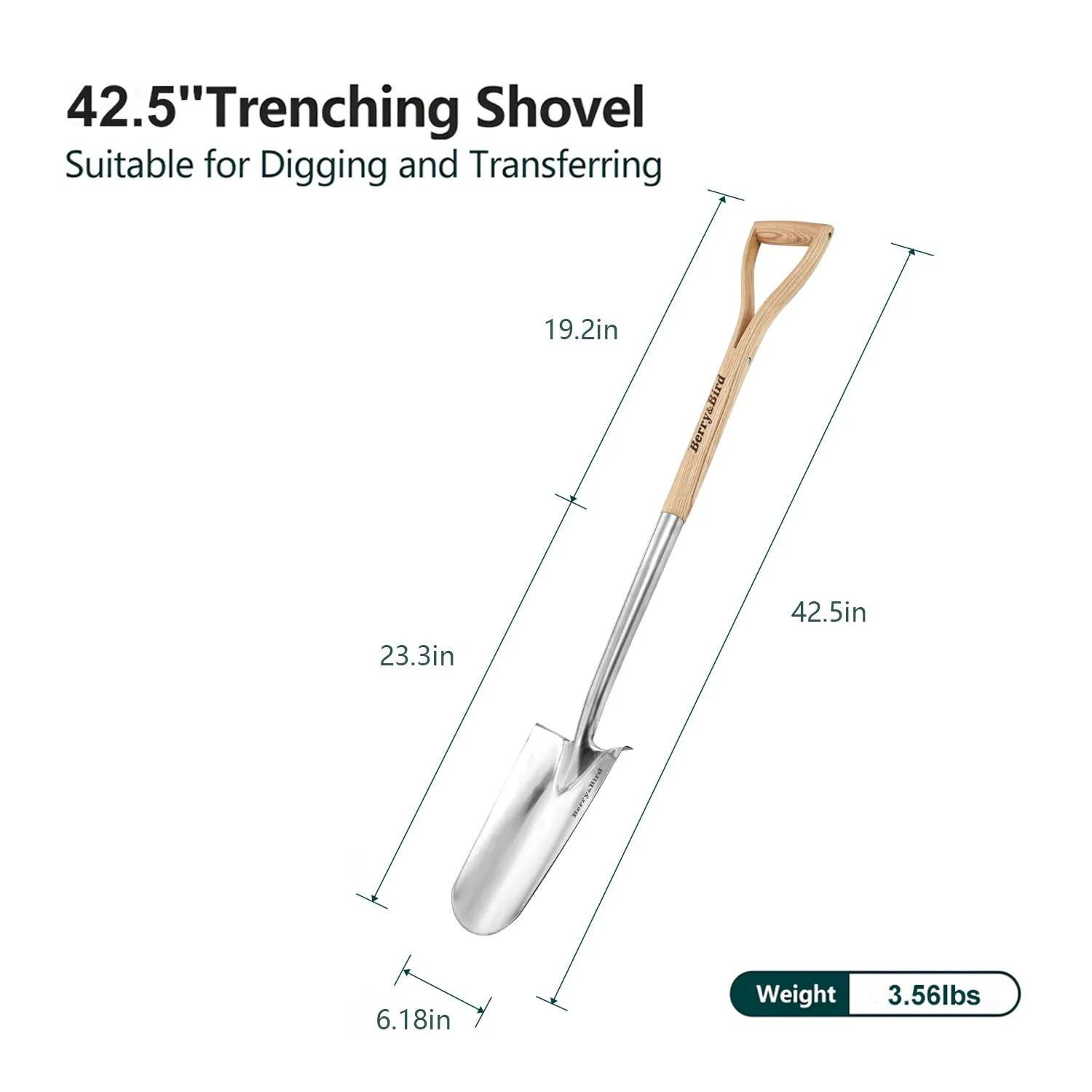 Garden Tools Planting Spade 42.5 inch Stainless Steel Trenching Shovel with D-Grip Handle