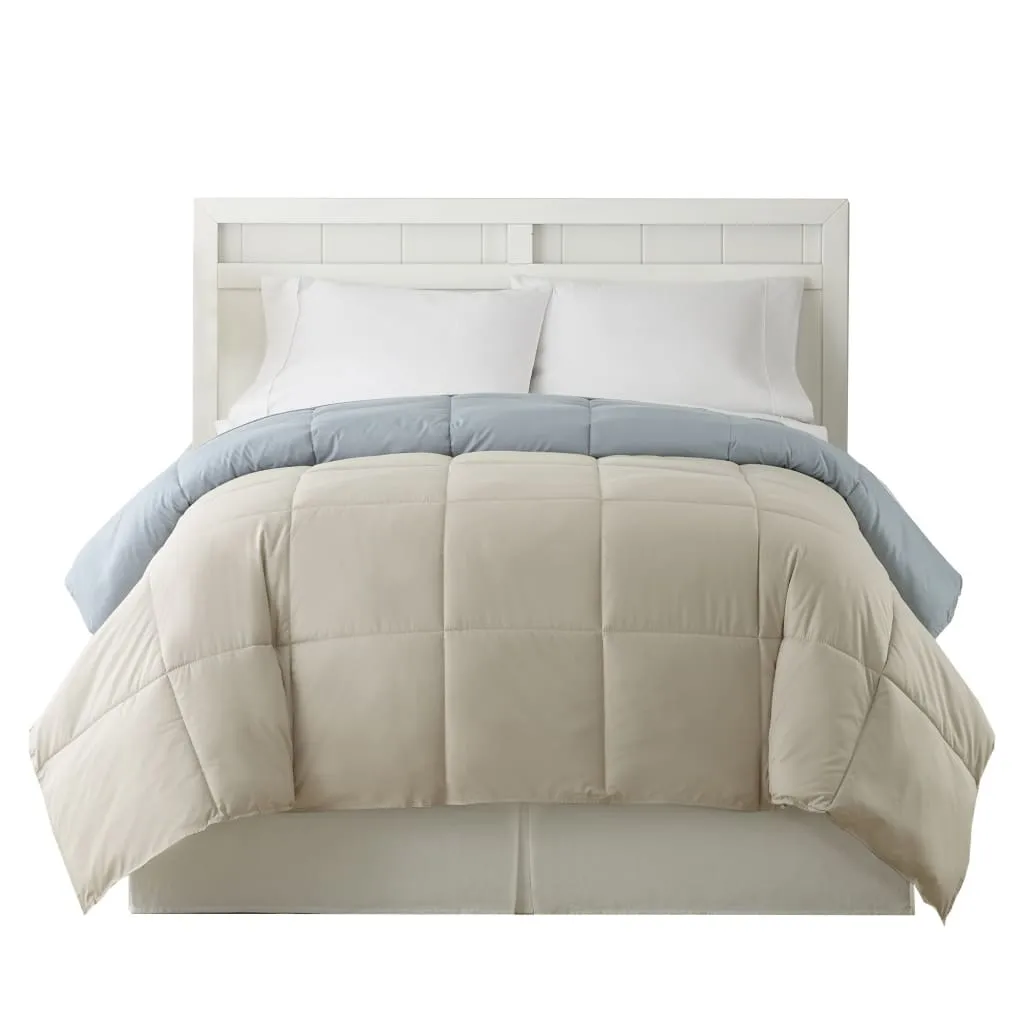 Genoa Queen Size Box Quilted Reversible Comforter By Casagear Home, Gray and Blue