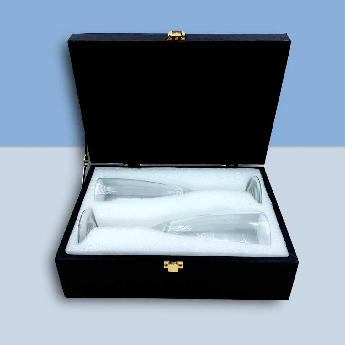 Gift Box with Pair of Champagne Glasses for Couple - Black Boxes Available