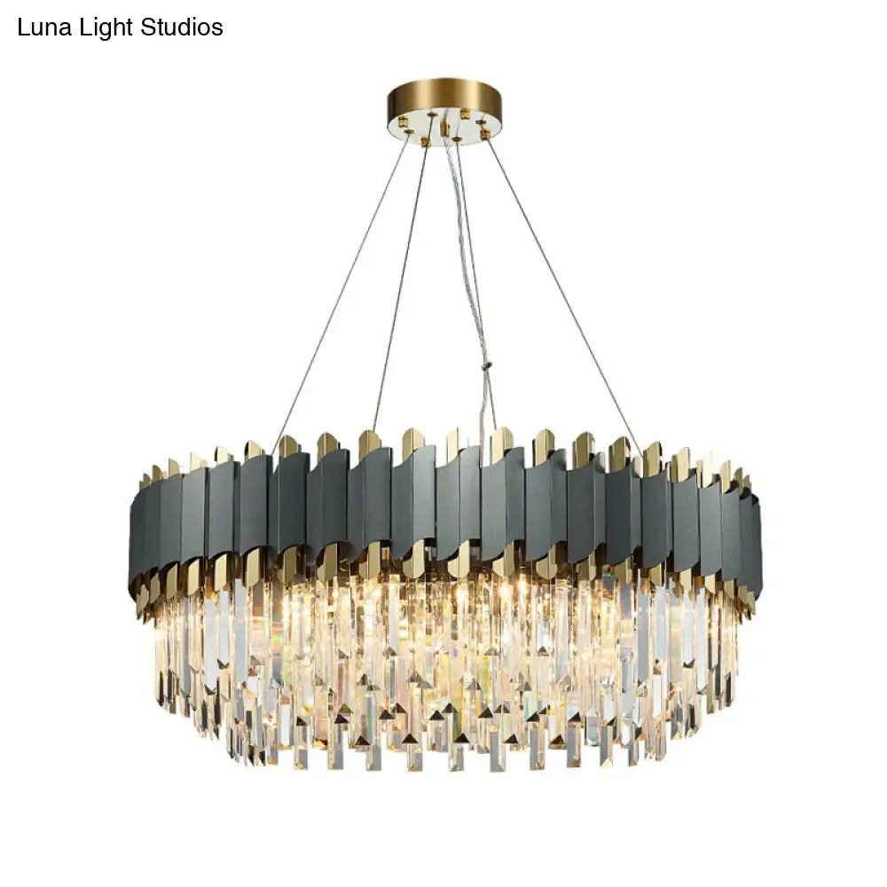 Gold-Black Post-Modern Layered Chandelier Pendant Light with Crystal Accents for Living Room