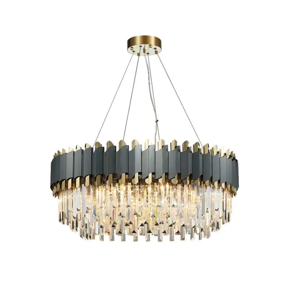 Gold-Black Post-Modern Layered Chandelier Pendant Light with Crystal Accents for Living Room