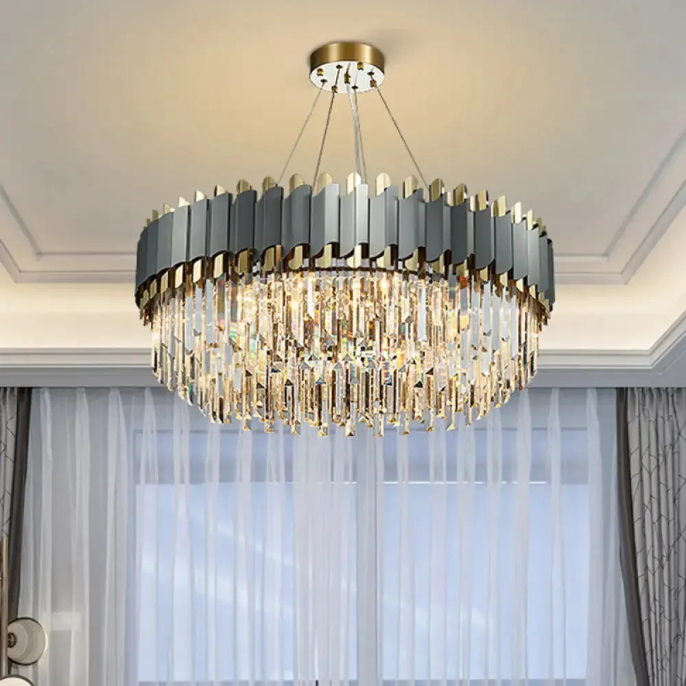 Gold-Black Post-Modern Layered Chandelier Pendant Light with Crystal Accents for Living Room