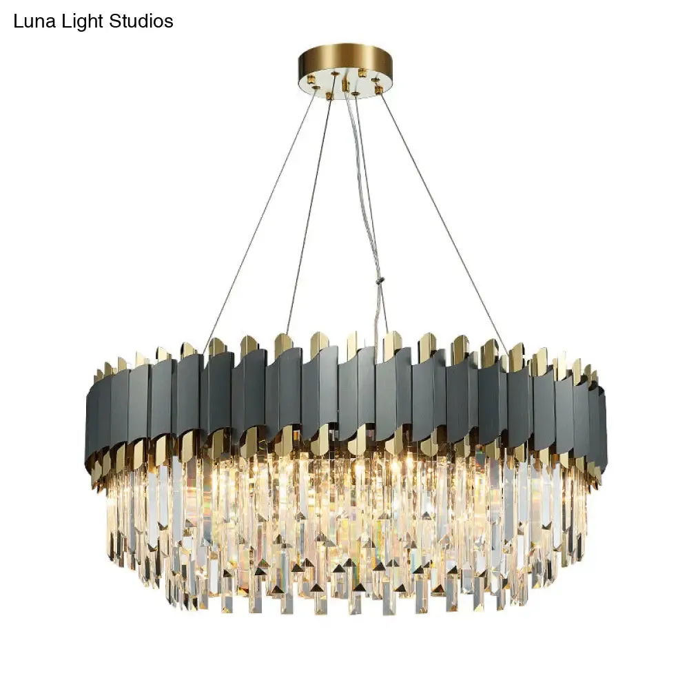 Gold-Black Post-Modern Layered Chandelier Pendant Light with Crystal Accents for Living Room