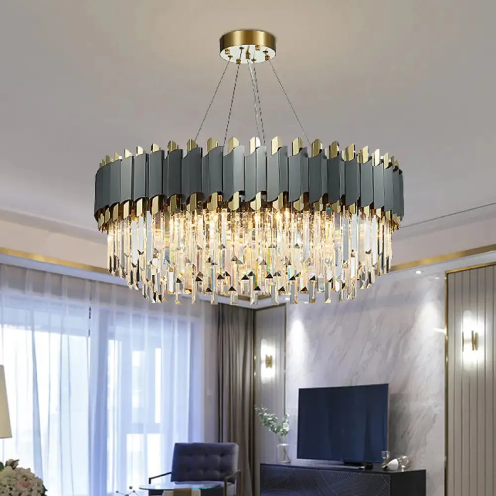 Gold-Black Post-Modern Layered Chandelier Pendant Light with Crystal Accents for Living Room