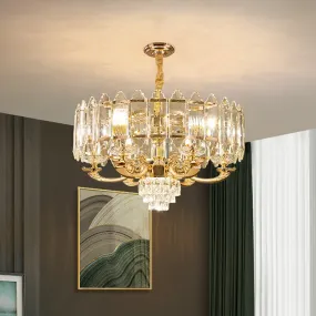 Gold Drum Crystal Pendant Light - Modern Living Room Chandelier - 10 Lights