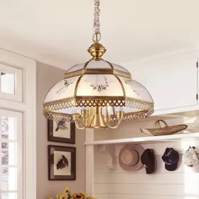 Gold Opaline Glass Dome Pendant Ceiling Light - Colonial Style Chandelier for Dining Room