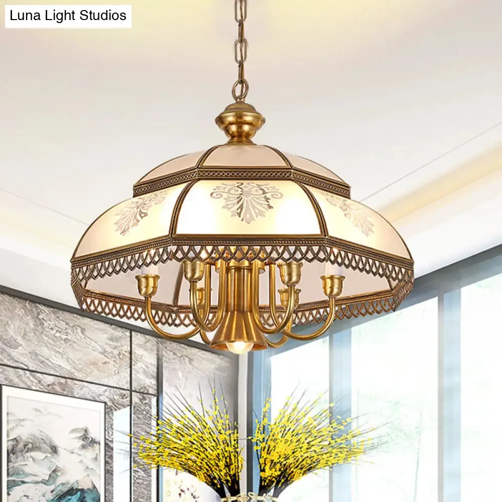 Gold Opaline Glass Dome Pendant Ceiling Light - Colonial Style Chandelier for Dining Room