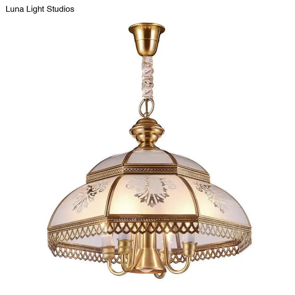 Gold Opaline Glass Dome Pendant Ceiling Light - Colonial Style Chandelier for Dining Room