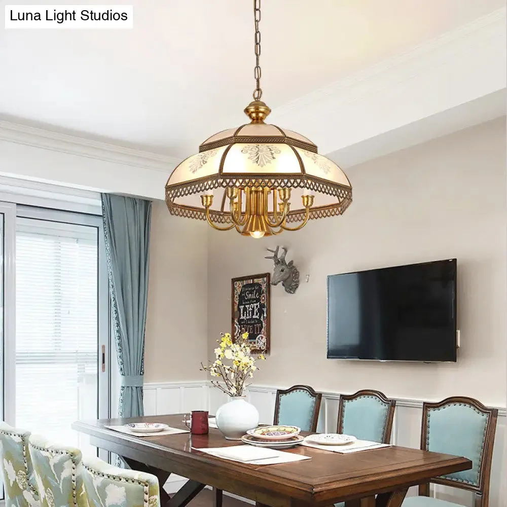 Gold Opaline Glass Dome Pendant Ceiling Light - Colonial Style Chandelier for Dining Room