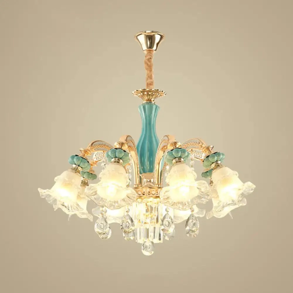 Gold Petal Ceiling Pendant Light with Frosted Glass - Elegant Crystal Chandelier for Living Room