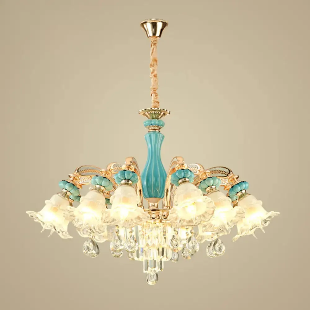 Gold Petal Ceiling Pendant Light with Frosted Glass - Elegant Crystal Chandelier for Living Room